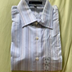 Tommy Hilfiger Men's White & Blue Long Sleeve Striped Dress Shirt NWOT SZ: L